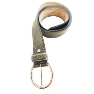 Vintage Womens Leather Belt Size M Olive Green Silver Buckle Textured 1980's